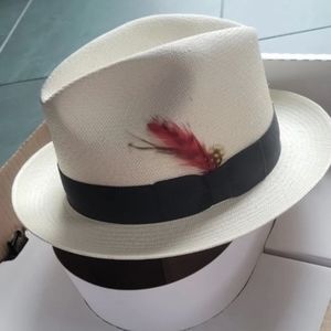 NWT in Orig BOX J.J. Hat Center Panama Hat x-large cream with real feather